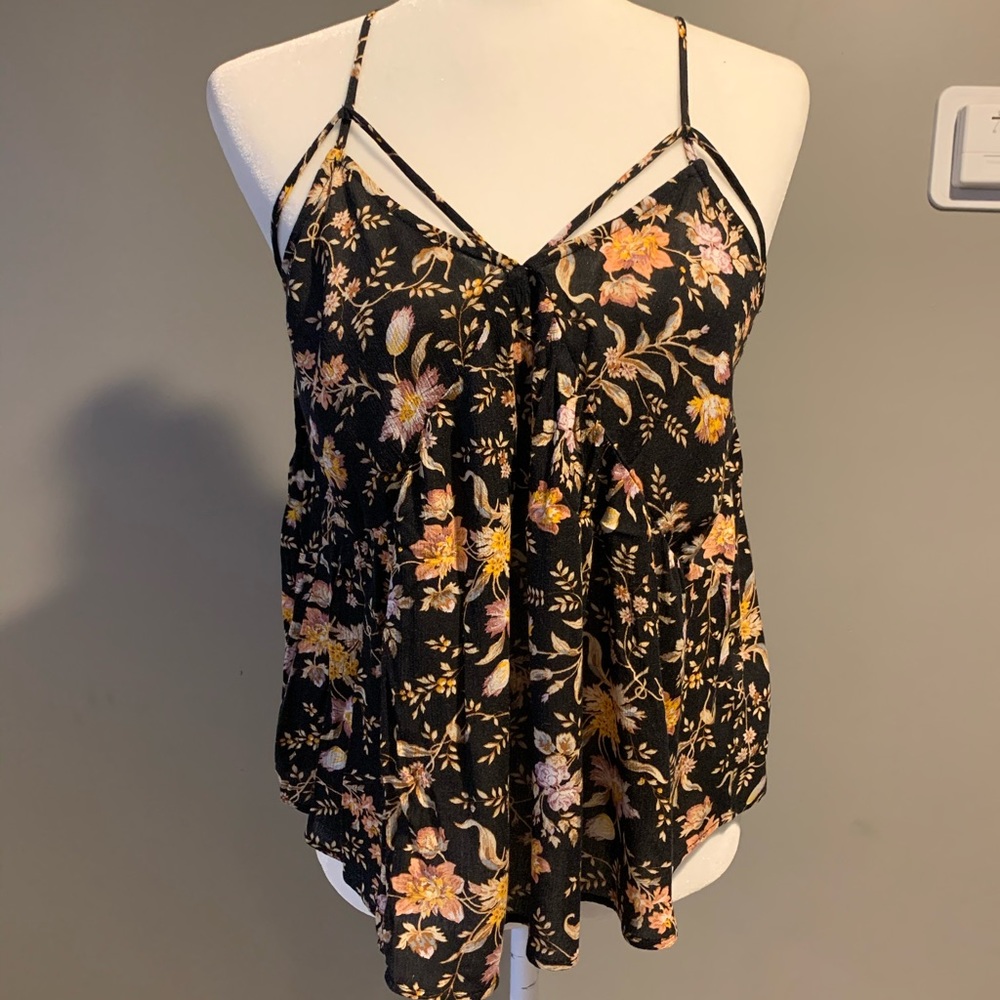 Black floral tank top